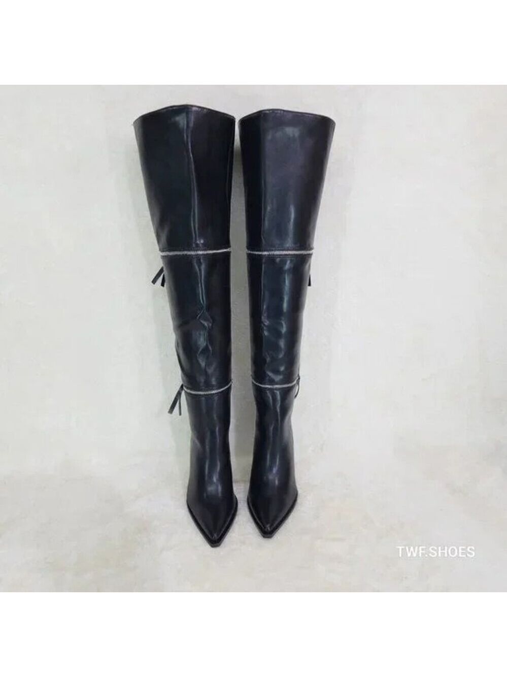 NIB Alexa Western Wedge All in One Zipper Shaft Ankle Knee & Thigh Boots Black - Picture 10 of 15